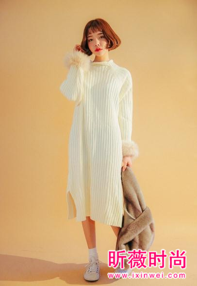 韩国女生正流行穿搭 一套就能出门的针织连衣裙
