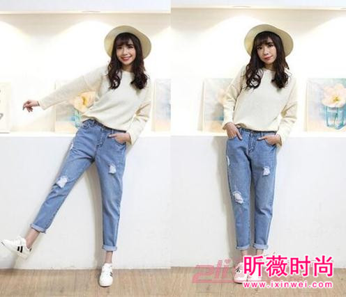 宽松小脚破洞牛仔裤 冬天就靠小脚裤瘦腿了