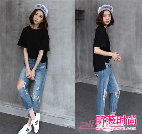宽松小脚破洞牛仔裤 冬天就靠小脚裤瘦腿了