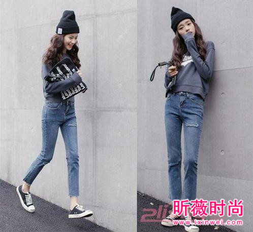 宽松小脚破洞牛仔裤 冬天就靠小脚裤瘦腿了