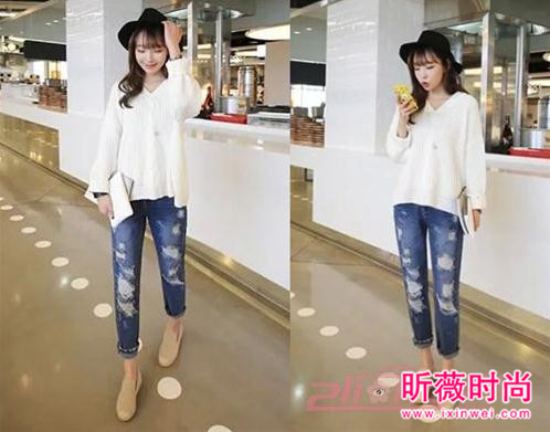 宽松小脚破洞牛仔裤 冬天就靠小脚裤瘦腿了