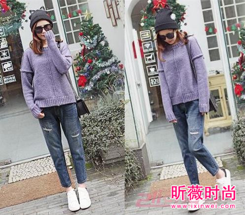 宽松小脚破洞牛仔裤 冬天就靠小脚裤瘦腿了