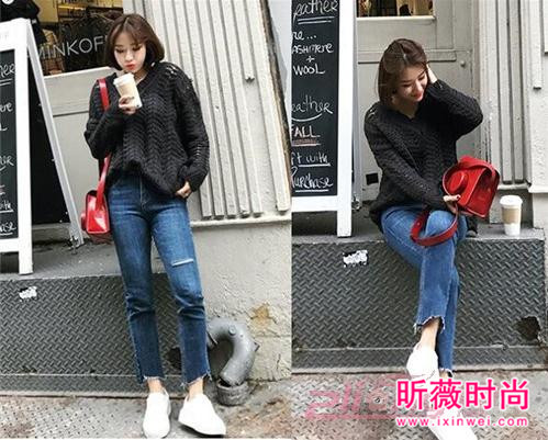 宽松小脚破洞牛仔裤 冬天就靠小脚裤瘦腿了