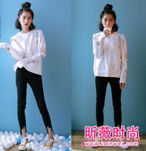 加绒宽松套头刺绣卫衣 凸显时尚个性与活力感