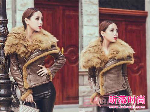 狐狸毛领短款机车皮衣 时尚帅气又修身显瘦