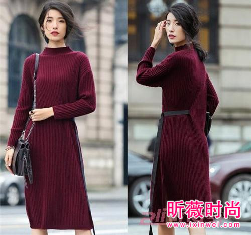 系带高腰高领长袖针织裙 冬季美女衣橱必备单品 系带高腰高领长袖针织裙 冬季美女衣橱必备单品