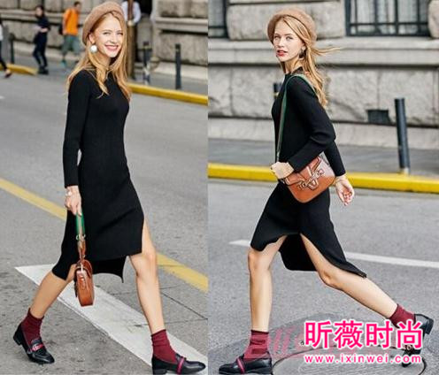 系带高腰高领长袖针织裙 冬季美女衣橱必备单品