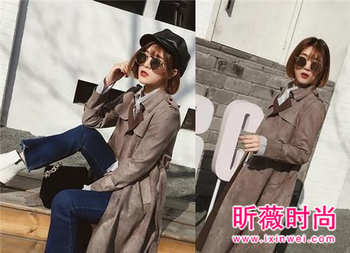 春装新款鹿皮绒风衣外套 英伦风穿出大牌范儿