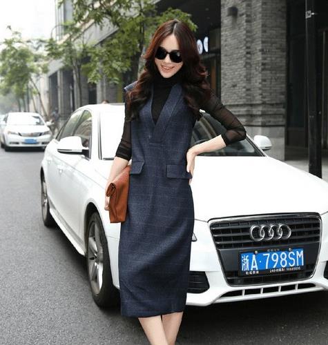 高腰OL两件套背心裙怎么搭配外套：十足的OL范儿