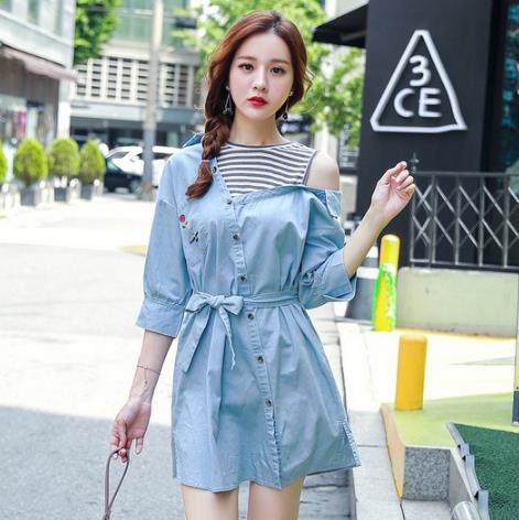 条纹拼接连衣裙2017：女士新款拼接连衣裙推荐