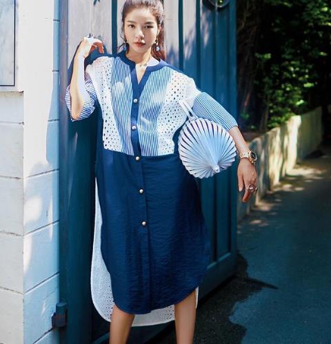 明星同款拼接牛仔衬衫裙：打造时尚性感女神范（图）