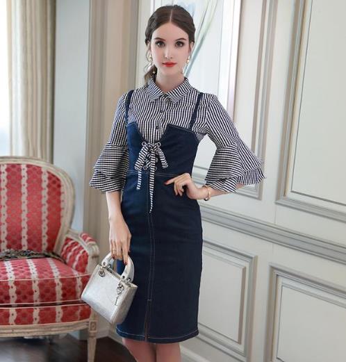 一字领条纹针织衬衫裙搭配：知性优雅衬衫推荐（图）
