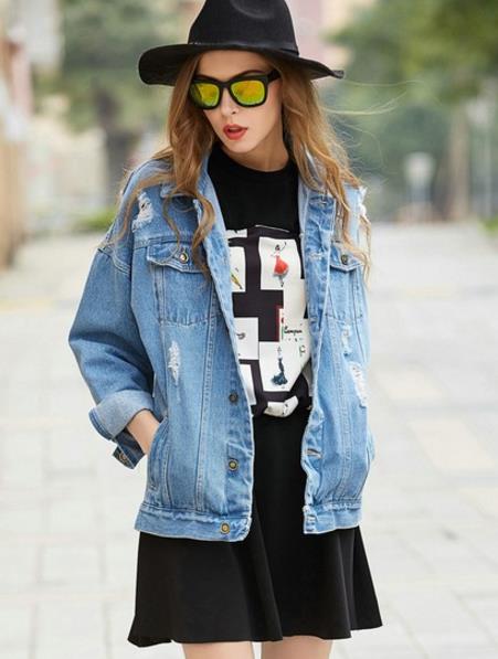 衬衫裙搭配水洗纯棉休闲牛仔外套：低调奢华有内涵