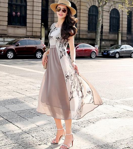 高跟凉鞋搭配收腰大摆长裙：时尚性感女神范儿