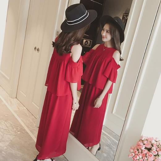 露肩雪纺上衣阔腿裤套装搭配：优雅大气有格调