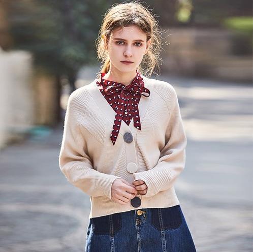 2017秋装外套选哪件：V领大纽扣针织衫来相伴（图）