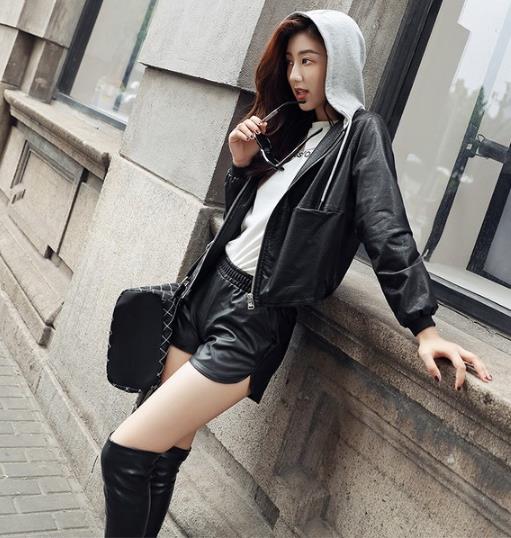 用一件水洗皮修身彩色小皮衣打造百变风格（图）