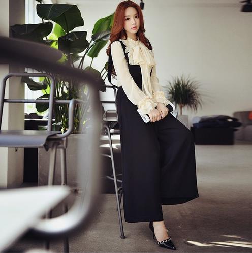 衬衫搭配纯色背带阔腿裤：教你阔腿裤穿出新潮感（图）