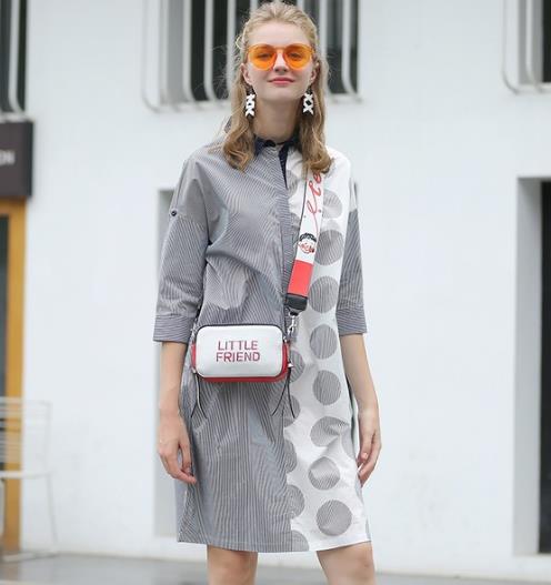 条纹撞色宽松衬衫裙怎么搭配：时尚衬衫裙推荐（图）