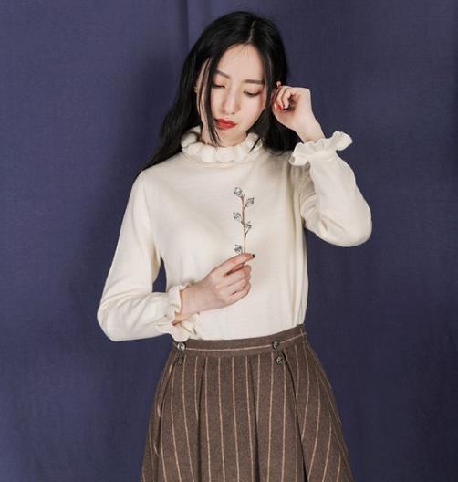 秋冬必备打底针织衫 ：木耳边纯色针织衫推荐（图）