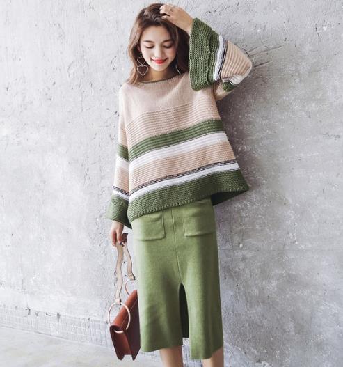 秋季没什么比套装更实用：条纹针织两件套搭配（图）