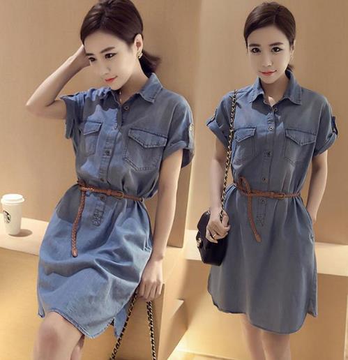 小皮鞋搭配收腰牛仔衬衫裙：清新文艺衬衫裙推荐