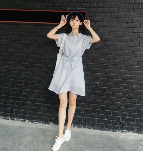 条纹系带衬衫裙搭配：显瘦显气质衬衫裙分享（图）