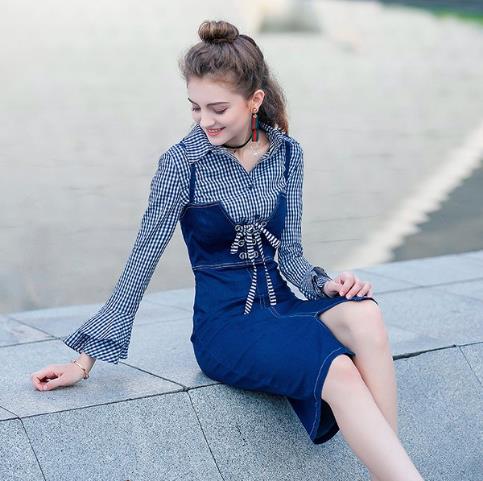 修身牛仔裙套装打撇:时尚套装打造小清新复古风 修身牛仔裙套装搭配:时尚套装打造小清新复古风