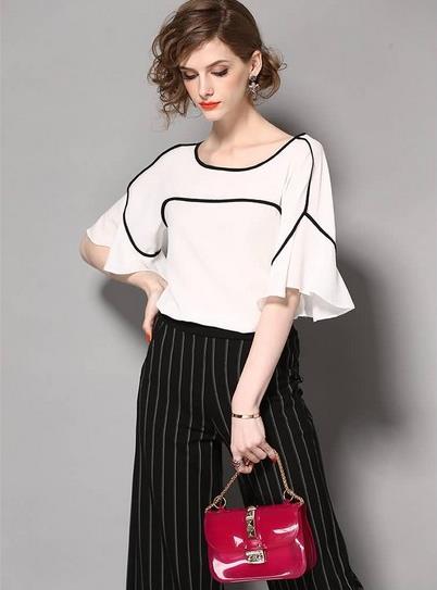 阔腿裤搭配荷叶袖雪纺衫：打造时髦百搭轻熟风