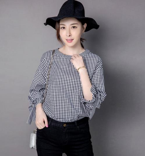 万能单品精致的格子衫：时尚圆领蝴蝶结衬衫（图）