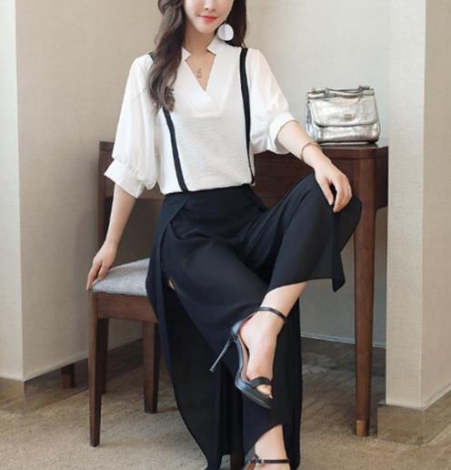 秋款棉麻衫雪纺阔腿裤套装搭配：显瘦显气质（图）