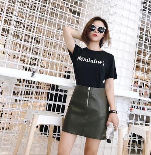 杨幂同款绿色不规则A字皮裙：尽显小清新甜美风