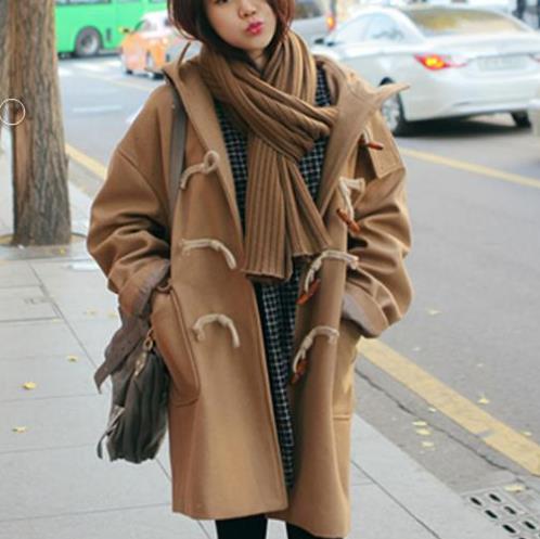 修身显瘦学院英伦牛角扣连帽毛呢子大衣推荐（图）