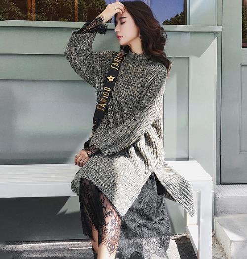 适合秋冬的两件套：蕾丝拼接针织两件套推荐（图）