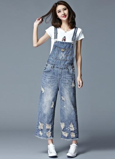 磨破九分吊裆背带裤：时尚背带裤年轻才是王道