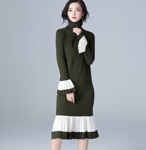 秋冬必备内搭针织裙：灯笼袖翻领针织裙推荐（图）