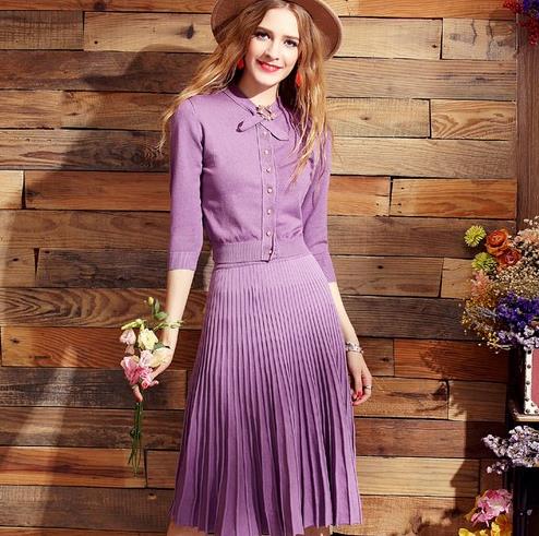 针织裙是最有魅力的单品：纯色两件套针织裙分享