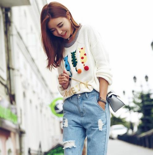 彰显小女生情怀的套头狐狸毛贴图针织衫分享（图）