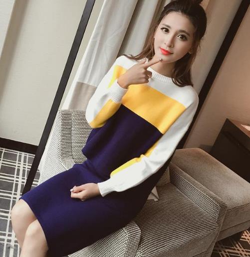 秋冬必备时尚针织套装：简约洋气撞色短裙套装（图）