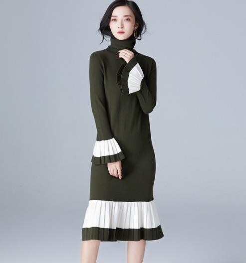 秋冬时髦内搭针织裙：灯笼袖翻领针织裙搭配（图）