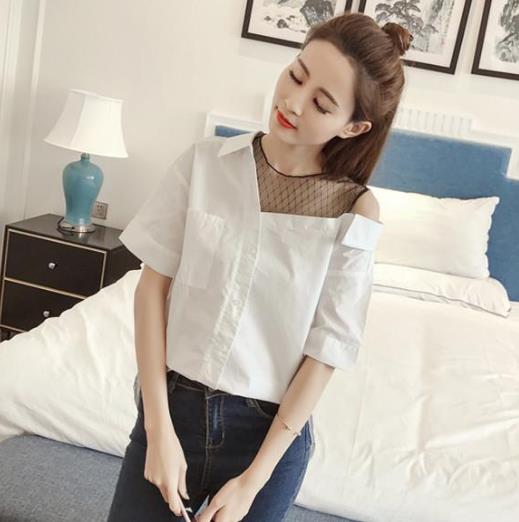 半身裙搭配拼接网纱露肩衬衫:时尚百搭衬衫分享 半身裙搭配拼接网纱露肩衬衫:时尚百搭衬衫分享