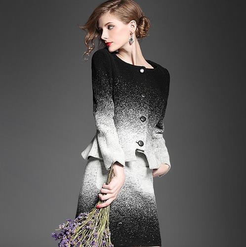 够优雅够知性的渐变色毛呢套装：时尚又个性（图）