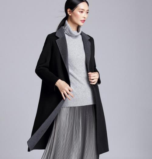 西装领拼色双面呢外套的多种搭配：打造时尚女人味