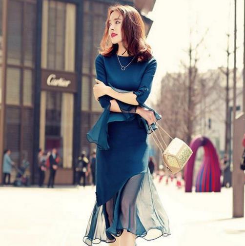 欧美荷叶边鱼尾套装搭配高跟鞋：打造性感女人味