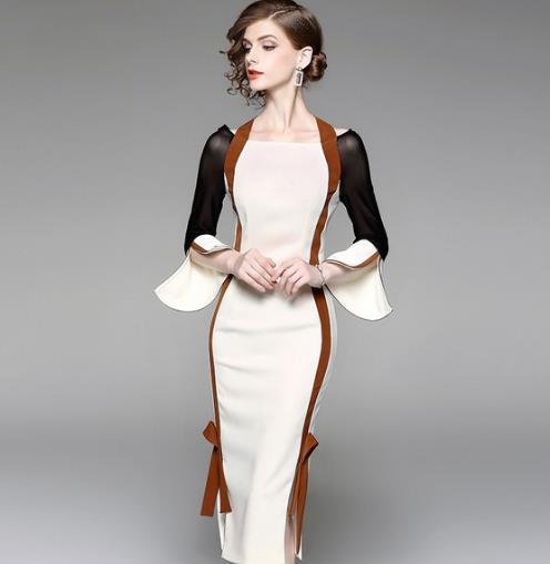 喇叭袖一字领修身连衣裙搭配：时尚减龄又不失性感