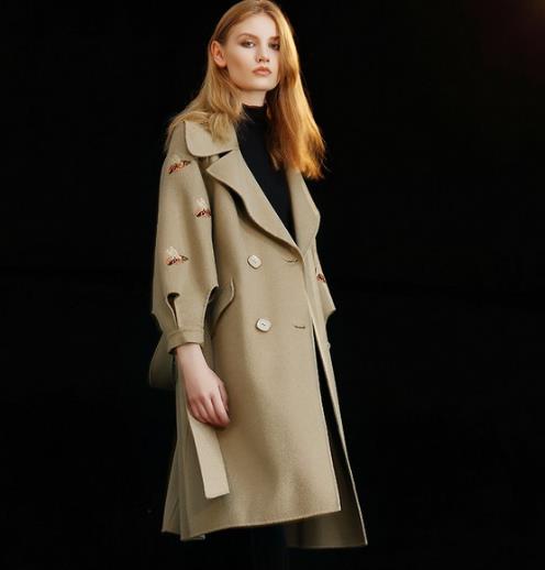 木耳边双排扣毛呢外套搭配针织长裙：时尚又减龄