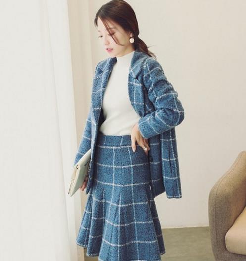 格纹西装中裙两件套搭配：知性优雅两件套推荐（图）