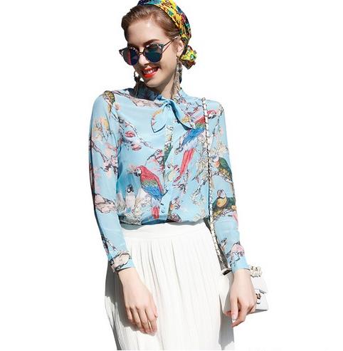 立领印花雪纺衫搭配百褶裙:5款雪纺衫彰显小清新 立领印花雪纺衫搭配百褶裙:5款雪纺衫彰显小清新