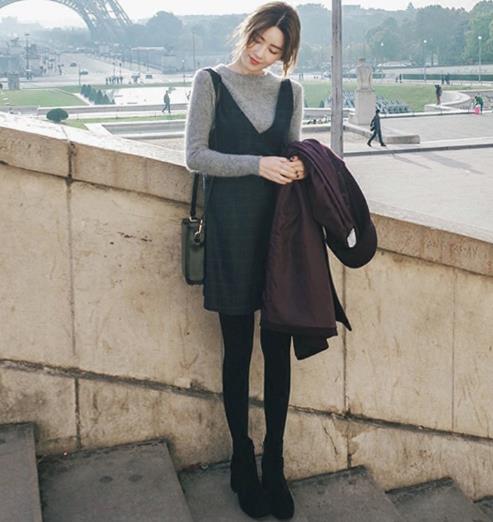 小个子的福利：显瘦显高蝙蝠袖格子两件套（图）