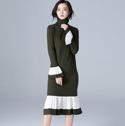 撞色喇叭袖毛衣裙如何搭配外套：彰显名媛风（图）